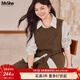 MsShe【復古磨毛三件套裝】大碼女裝2026春裝胖mm馬甲襯衫闊腿褲 拿鐵色現貨 4XL