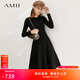 AMII女裝2025極簡(jiǎn)名媛風(fēng)修身針織連衣裙冬季新款純色顯瘦A字 黑色 M