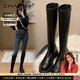 Ehangy長(cháng)筒靴女2025秋冬季新款騎士靴子不過(guò)膝內增高加絨高筒彈力瘦瘦靴 黑色單里 37 【標準碼 現貨】