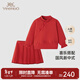 英氏（YEEHOO）【商場(chǎng)同款】賀新年系列女寶寶新中式純棉套裝國風(fēng) 新年紅【套頭衫+裙子】 120 cm