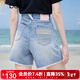 百圖betu女裝2025夏季新款牛仔褲撞色皮袢褲腳毛邊設計短褲女2506T35 牛仔色 S