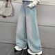 女童漸變燙鉆牛仔闊腿褲春裝2026新款時(shí)尚中大童冬季直筒加絨褲子 藍色春秋款 120