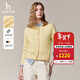 哈吉斯（HAZZYS）女裝 秋季款女士毛衫純色絞花圓領(lǐng)簡(jiǎn)約短款寬松羊毛開(kāi)衫女 黃色YL L (165/88A 40)