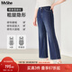 MsShe【復古微喇牛仔長(cháng)褲】大碼女裝2026春季胖mm顯瘦彈力褲子女 牛仔深藍色現貨 2XL