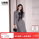 LIME朗姿/LIME萊茵千金風(fēng)翻領(lǐng)撞色蝴蝶結飄帶連衣裙魚(yú)尾收腰修身新款 黑色 M