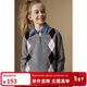 ELLE KIDS高智學(xué)院感菱格Polo領(lǐng)毛衣秋季女童新款翻領(lǐng)針織正肩套頭毛衣