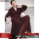 COCOBELLA氣質(zhì)酒紅木耳領(lǐng)長(cháng)袖壓褶連衣裙女新年V領(lǐng)襯衫長(cháng)裙FR7015 安可拉紅 S