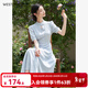 西遇新中式國風(fēng)盤(pán)扣改良旗袍女2025春夏季溫婉大方收腰A擺連衣裙 藍色 L (165)