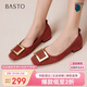 百思圖25秋簡(jiǎn)約時(shí)尚金屬扣粗跟方頭女鞋B0016AQ6 紅色 36