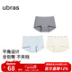 ubras平角純棉內褲女7A抗菌加長(cháng)襠防走光包臀四角女士短褲 漣漪藍色+中花灰色+白色 3條 M