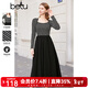 百圖betu女裝春季新款連衣裙條紋針織拼色修身顯瘦長(cháng)裙女2402T80 黑色 XS