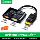 畢亞茲 DP轉HDMI/VGA二合一轉換器 4K高清轉接頭線(xiàn) 標準DisplayPort筆記本電腦連接電視顯示器投影儀線(xiàn)