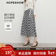 紅袖復古文藝半身裙2025夏秋新款女裝A字中長(cháng)格子氣質(zhì)垂感顯瘦雪紡裙 白底黑格902 S