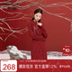 三彩大碼女裝2025冬季新款針織提花國風(fēng)旗袍領(lǐng)連衣裙紅色新年胖MM