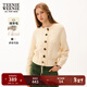 Teenie Weenie小熊女裝秋季綿羊毛絞花肌理感針織法式開(kāi)衫外套毛衣 象牙白 M (165)