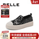 百麗（Belle）亮片帆布鞋女商場(chǎng)同款厚底增高休閑鞋B3R1DBM4 黑色 36 (230mm)