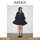 DAZZLE地素 連衣裙春季女裝深V復古鏤空刺繡短袖短裙 黑色 M