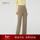 OVV秋冬熱賣(mài)女裝日本進(jìn)口崗花呢面料后腰橡筋直筒休閑褲 卡其（凈色）B5 XL