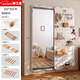 林之語(yǔ)實(shí)木洞洞板入戶(hù)玄關(guān)穿衣鏡一體門(mén)后置物架家用造型墻上全身鏡衣架 【萌寵小熊】160*60奶油白色