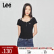 Lee25新品修身版型圓領(lǐng)刺繡Logo女短袖T恤休閑潮流LWT009876207 黑色 M