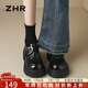 ZHR厚底單鞋女復古輕便魔術(shù)貼樂(lè )福鞋英倫通勤皮鞋配裙子JF172黑色37