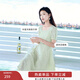 香影（xiangying）法式方領(lǐng)連衣裙女2025夏季新款純棉肌理感泡泡袖鏤空收腰裙子 果綠 M