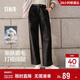 森馬（Semir）休閑褲女純棉打褶闊腿褲腰帶秋復古磨毛長(cháng)褲顯腿長(cháng)101524127005A