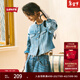 Levi's李維斯女士法式元氣時(shí)尚潮流休閑簡(jiǎn)約圓領(lǐng)短款藍色牛仔外套 淺藍色 S