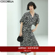 COCOBELLA設計感抽褶斑馬紋連衣裙女夏氣質(zhì)通勤V領(lǐng)長(cháng)裙FR911 黑底白條 XL