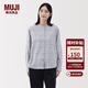 MUJI女式 法蘭絨 立領(lǐng)長(cháng)袖襯衫 女士襯衣外套 25年冬季 女裝 上衣純棉 淺灰色格紋 M (160/84A)