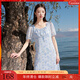 三彩大碼女裝2025夏季新款法式方領(lǐng)雪紡印花連衣裙寬松系帶胖MM 天空藍花卉 L 165/92B