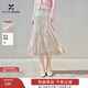香影a字百褶半身裙女中長(cháng)款2026春季新款麂皮拼接鏤空米白色裙子 米白 S 155/60A/85-95斤