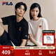FILA 斐樂(lè )官方情侶針織短袖衫2026春季新款時(shí)尚休閑純棉海棠花T恤 正黑色-BK XL 180/100A/XL