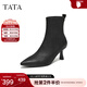 他她（TATA）女鞋靴子2025冬細跟百搭時(shí)裝靴休閑短靴新款通勤XVX01DD5 黑色 37