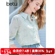 百圖betu女裝2025春夏新款襯衫化蝶印花不規則條紋肌理襯衫女2502T49 淺綠 M