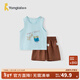 童泰（TONGTAI）寶寶背心套裝夏季純棉嬰兒衣服兒童外出上衣褲子男童女童短褲 藍色 90