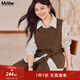 MsShe【復古磨毛三件套裝】大碼女裝2026春裝胖mm馬甲襯衫闊腿褲 拿鐵色現貨 2XL