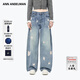 ANN ANDELMAN【張含韻同款】闊腿牛仔褲女秋冬繡花蝴蝶水洗休閑彎刀褲 藍色 24