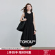 初語(yǔ)肌理感高腰連衣裙女2025夏季新款背心裙中長(cháng)款浪漫花苞裙 黑色 M