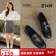 ZHR樂(lè )福鞋女復古平底小皮鞋女氣質(zhì)通勤百搭單鞋女 EH208黑色38