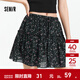 森馬半身裙女碎花雪紡俏皮森系2025夏季新款設計感木耳邊蓬蓬短裙 黑色調00499 L