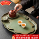 唐豐陶瓷茶盤(pán)干泡盤(pán)家用高檔創(chuàng  )意蓮池功夫茶具茶托盤(pán)泡茶專(zhuān)用小型茶臺 綠陶橢圓蓮池茶盤(pán)(大)