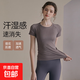 無(wú)縫瑜伽服女夏速干圓領(lǐng)運動(dòng)T恤吸汗普拉提訓練修身短袖健身上衣 海月巖 L