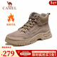 駱駝（CAMEL）戶(hù)外徒步鞋秋冬季復古休閑舒適高幫耐磨馬丁靴工裝鞋男 GE12235358R 卡其色(加絨) 43