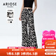 艾諾絲雅詩(shī)夏季新品高腰不規則印花微喇叭褲休閑褲20413079 暗夜薔薇 M