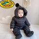 G.duck嬰兒羽絨服連體衣輕薄保暖0-2歲寶寶外出抱衣冬季加厚爬服 黑色羽絨連體衣手腳套可拆 90