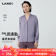 藍地（LANDI）[氣質(zhì)通勤]高級感緞面V領(lǐng)暗扣通勤長(cháng)袖襯衫女上衣2025秋新品 藤蘿紫 M