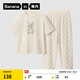 蕉內（Bananain）棉棉520H兒童睡衣A類(lèi)男女童吸汗速干透氣中袖長(cháng)褲親膚家居服套裝 【純色中袖】奶杏-卷卷兔 120