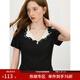 范思藍恩假兩件雙層翻領(lǐng)針織短袖t恤女夏季2025新款減齡上衣2538 黑白拼 L