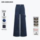 ANN ANDELMAN馬甜甜同款2026春季新款水洗做舊復古闊腿牛仔褲藍色寬松伐木褲 藏藍色 S